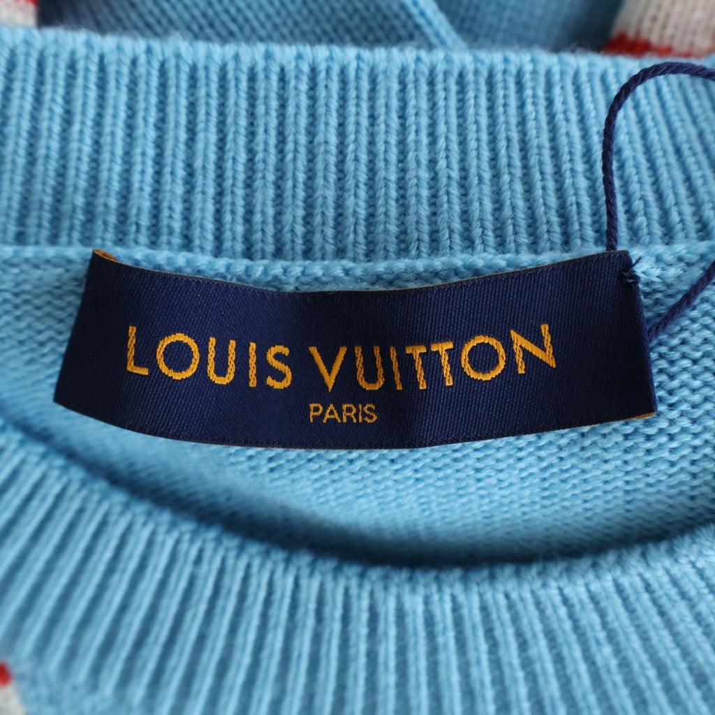 LOUIS VUITTON(ルイヴィトン) 21SS ジャイアントダミエ ウールクルーネックニット ライトブルー×マルチカラー #M RM211 ZTB HKN75W