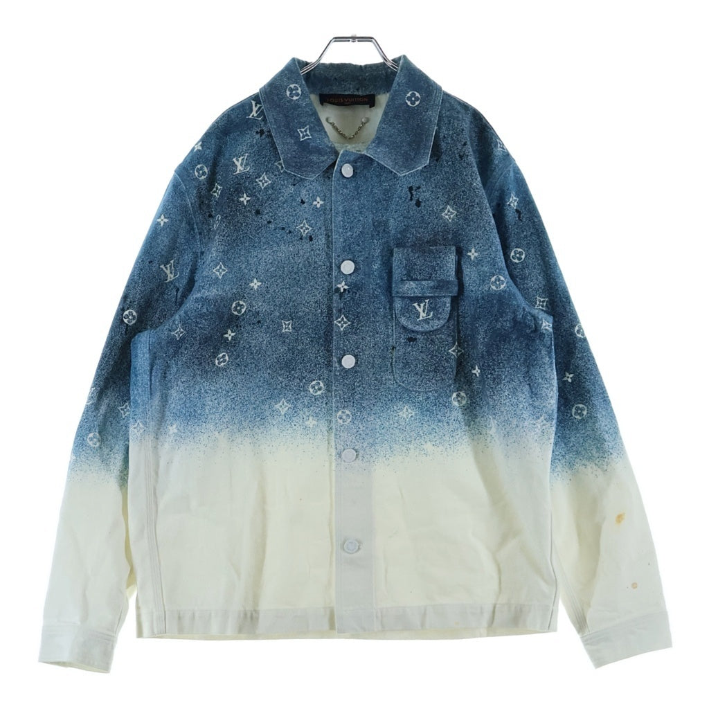 LOUIS VUITTON(ルイヴィトン) 20SS モノグラム グラデーション デニム ワークウェア 長袖 シャツ ホワイト/ブルー RM201M QYZ HIS09W