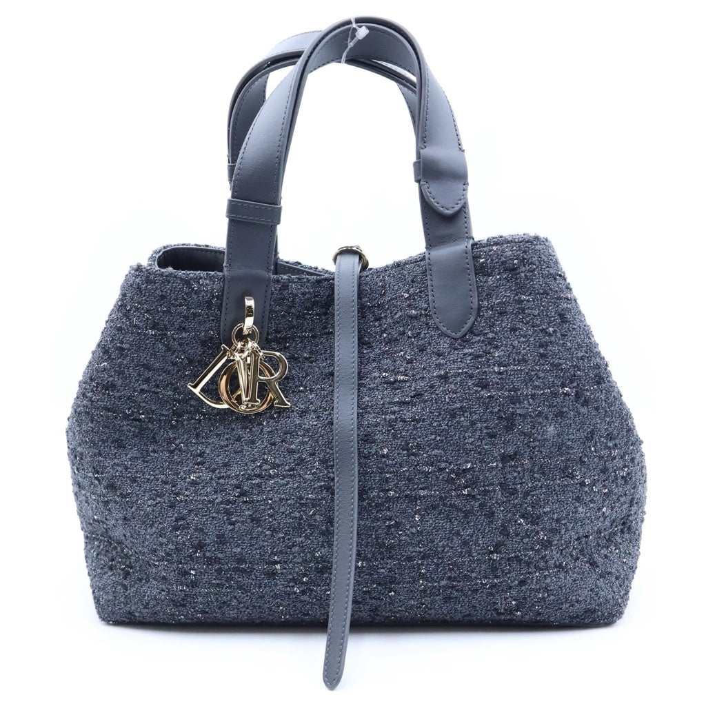 Christian Dior(クリスチャンディオール) Dior Toujours ディオール トゥージュール ハンドバッグ ネイビー レザー×ツイード ゴールド金具 レディース