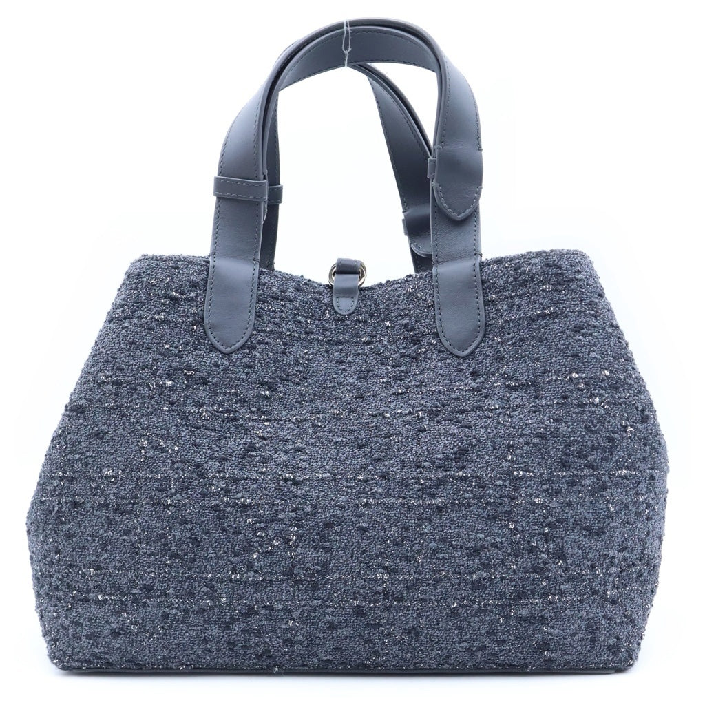 Christian Dior(クリスチャンディオール) Dior Toujours ディオール トゥージュール ハンドバッグ ネイビー レザー×ツイード ゴールド金具 レディース