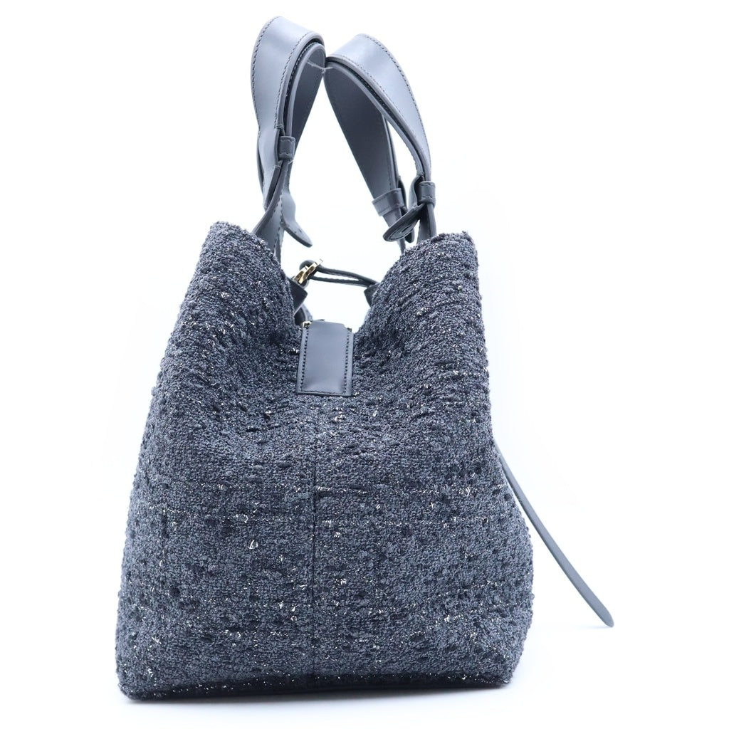 Christian Dior(クリスチャンディオール) Dior Toujours ディオール トゥージュール ハンドバッグ ネイビー レザー×ツイード ゴールド金具 レディース