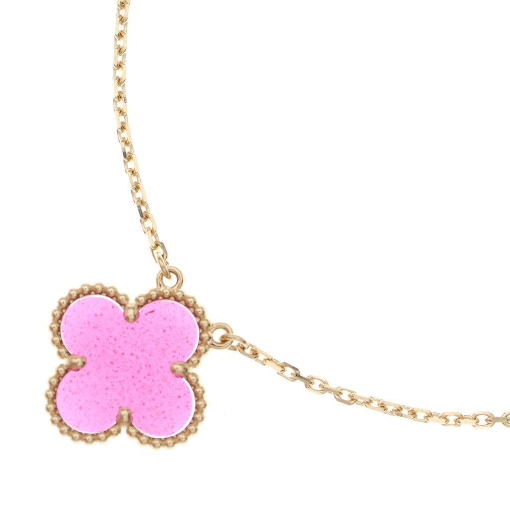 Van Cleef & Arpels(ヴァンクリーフアンドアーペル) ヴィンテージアルハンブラ エナメル ピンク ネックレス ペンダント チェーン ピンクゴールド Au750YG VCARPQZK00 レディース