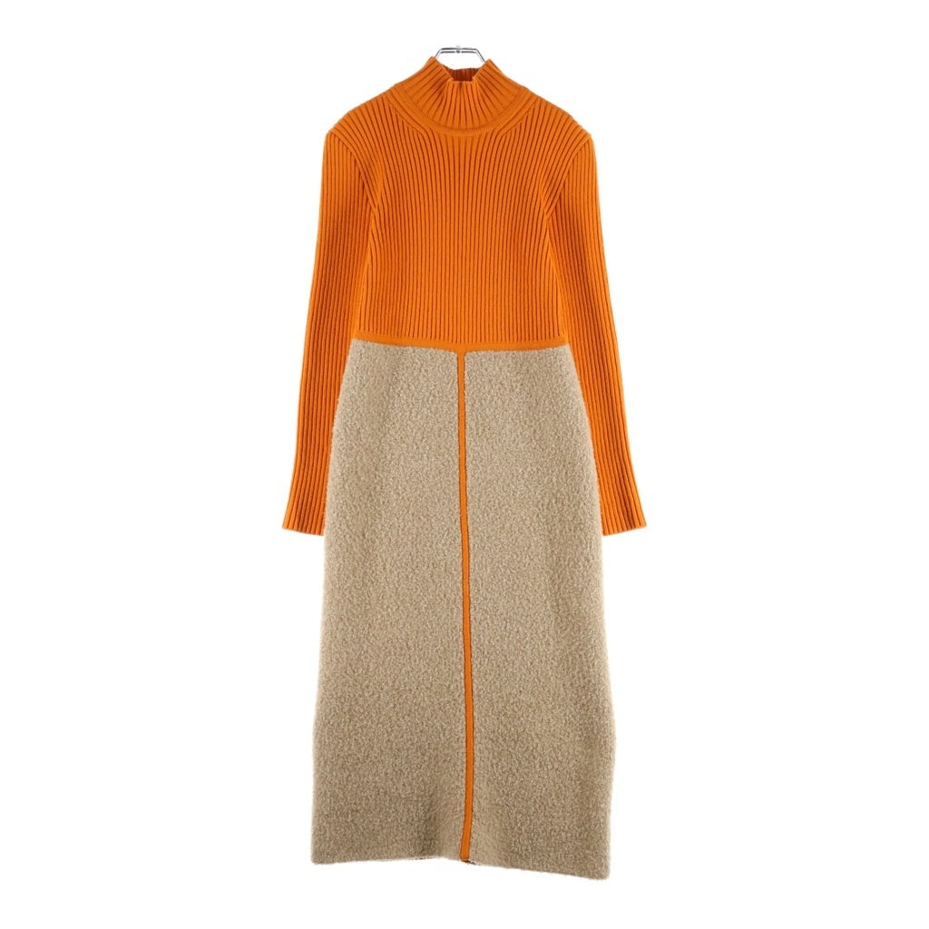 HERMES(エルメス) ハイネック ワンピース ニット ボア バイカラー オレンジ/ベージュ レディース
