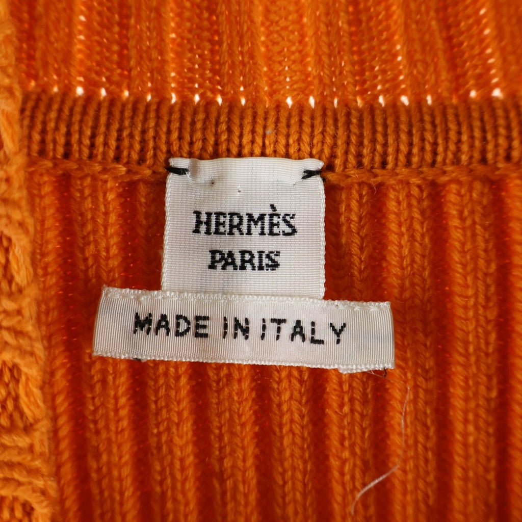 HERMES(エルメス) ハイネック ワンピース ニット ボア バイカラー オレンジ/ベージュ レディース