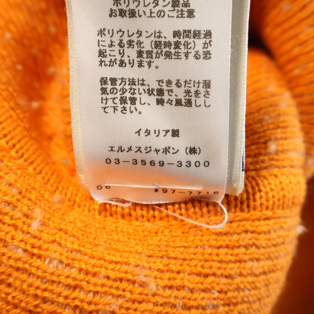 HERMES(エルメス) ハイネック ワンピース ニット ボア バイカラー オレンジ/ベージュ レディース