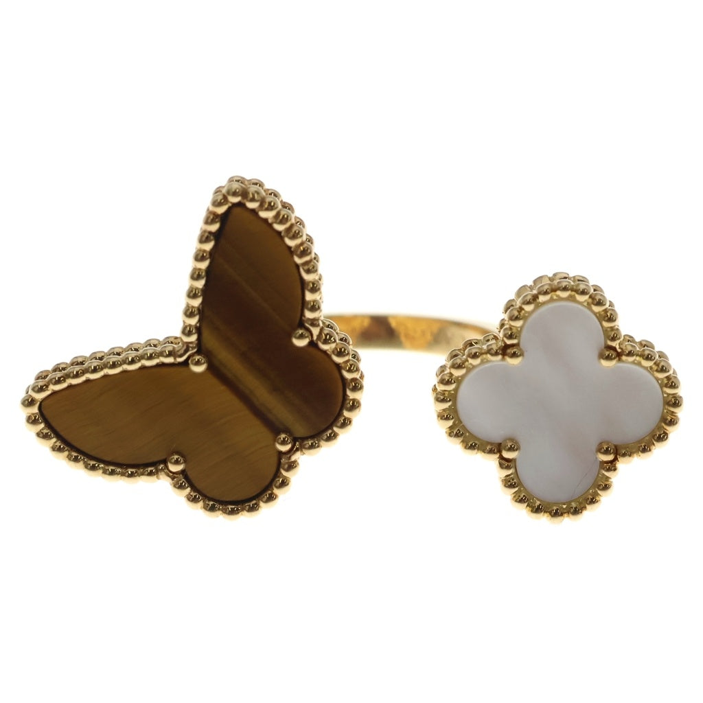 Van Cleef & Arpels(ヴァンクリーフアンドアーペル) ラッキーアルハンブラ 2モチーフ タイガーアイ マザーオブパール リング イエローゴールド Au750YG #50 VCARN05850 レディース
