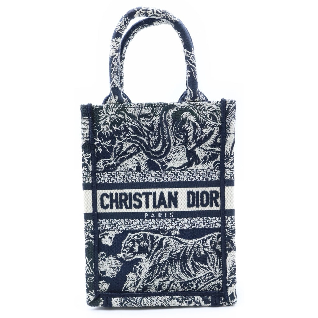 Christian Dior(クリスチャンディオール) ブックトート ミニ バーティカルバッグ フォンショルダーバッグ ネイビー キャンバス ゴールド金具 レディース