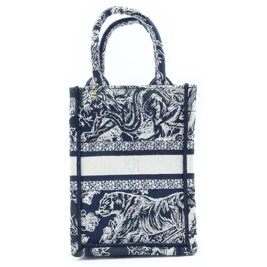 Christian Dior(クリスチャンディオール) ブックトート ミニ バーティカルバッグ フォンショルダーバッグ ネイビー キャンバス ゴールド金具 レディース