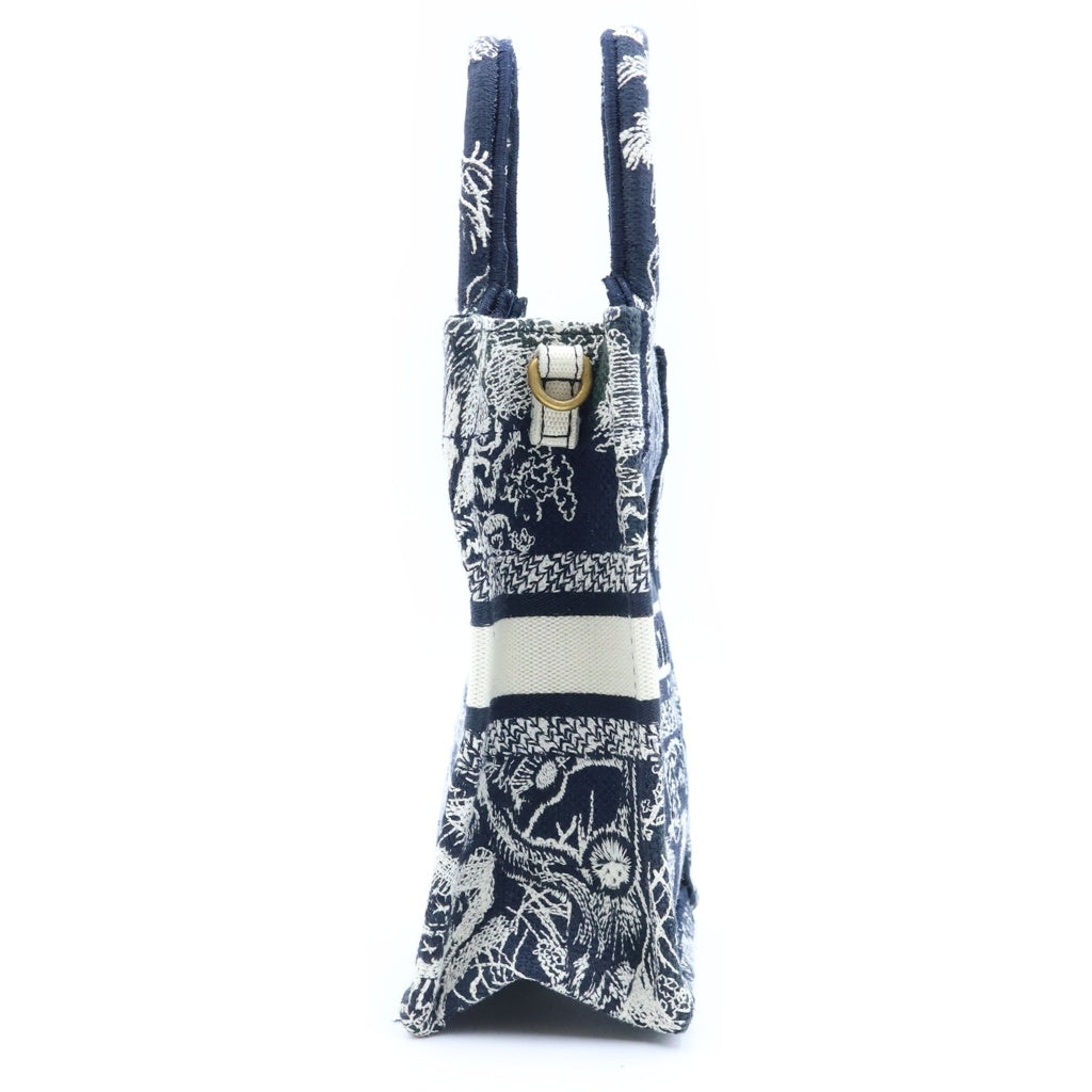 Christian Dior(クリスチャンディオール) ブックトート ミニ バーティカルバッグ フォンショルダーバッグ ネイビー キャンバス ゴールド金具 レディース