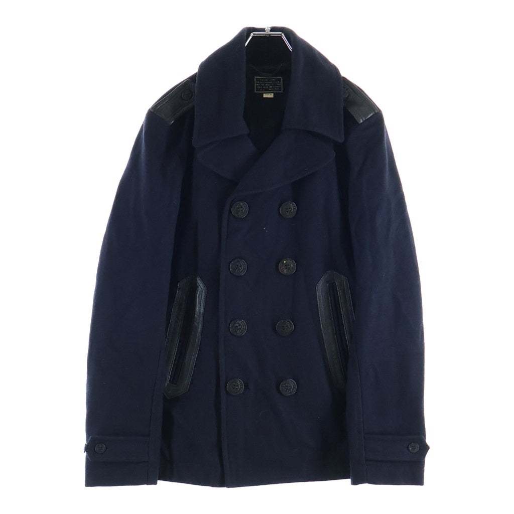 DIESEL(ディーゼル) レザー切り替え メルトンウール ダブルブレスト Pコート ジャケット ネイビー