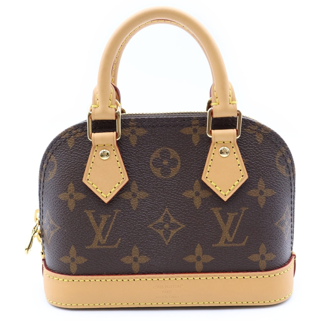 LOUIS VUITTON(ルイヴィトン) モノグラム ナノアルマ 2WAYハンドバッグ ショルダーバッグ ブラウン レザー×PVC M82717 ゴールド金具 レディース