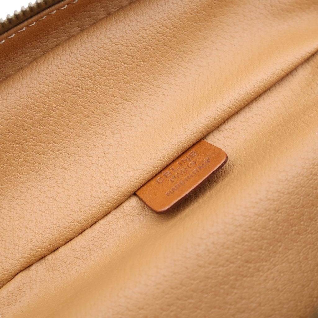 CELINE(セリーヌ) マカダム バニティポーチ メイクポーチ ケース ブラウン レザー×PVC ゴールド金具 レディース