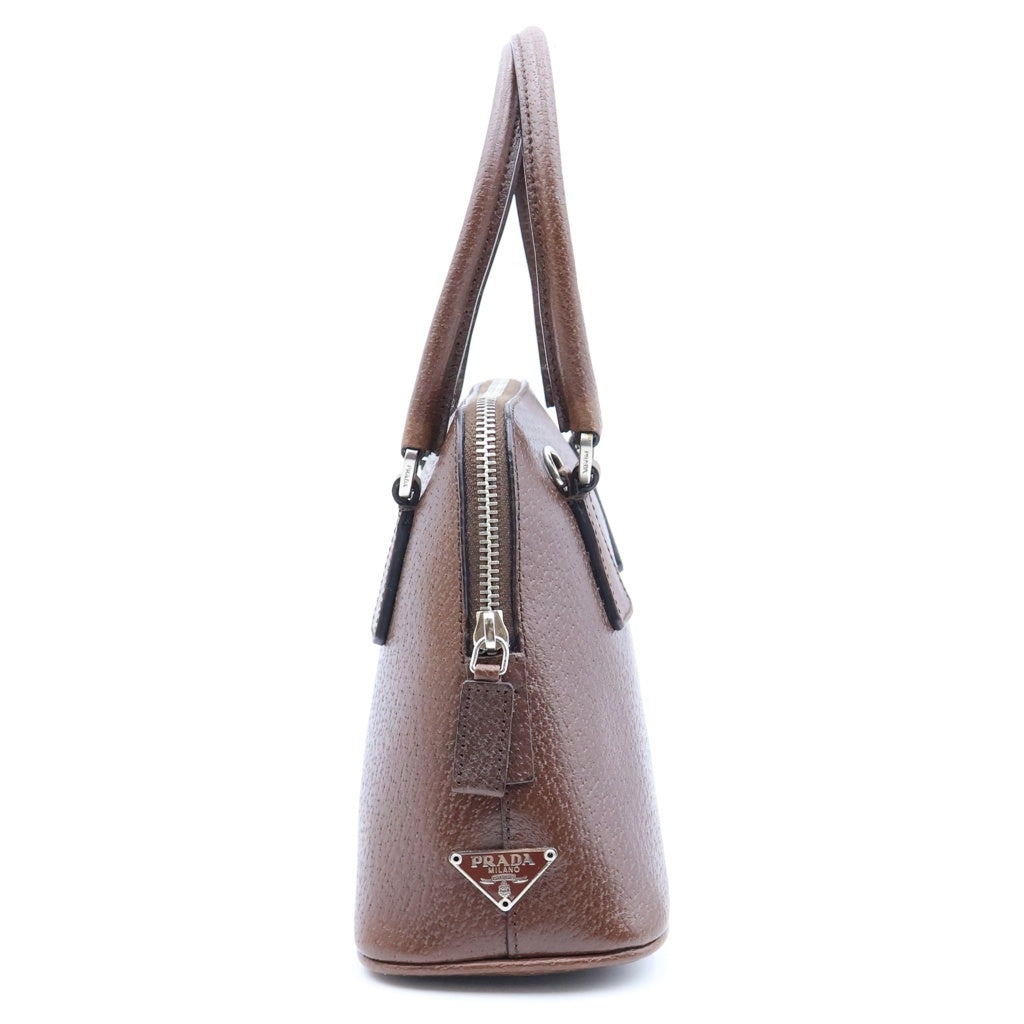 PRADA(プラダ) トライアングルロゴ プレート 2WAYハンドバッグ ショルダーバッグ ブラウン レザー BN0122 シルバー金具 レディース