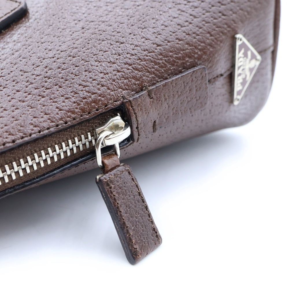 PRADA(プラダ) トライアングルロゴ プレート 2WAYハンドバッグ ショルダーバッグ ブラウン レザー BN0122 シルバー金具 レディース