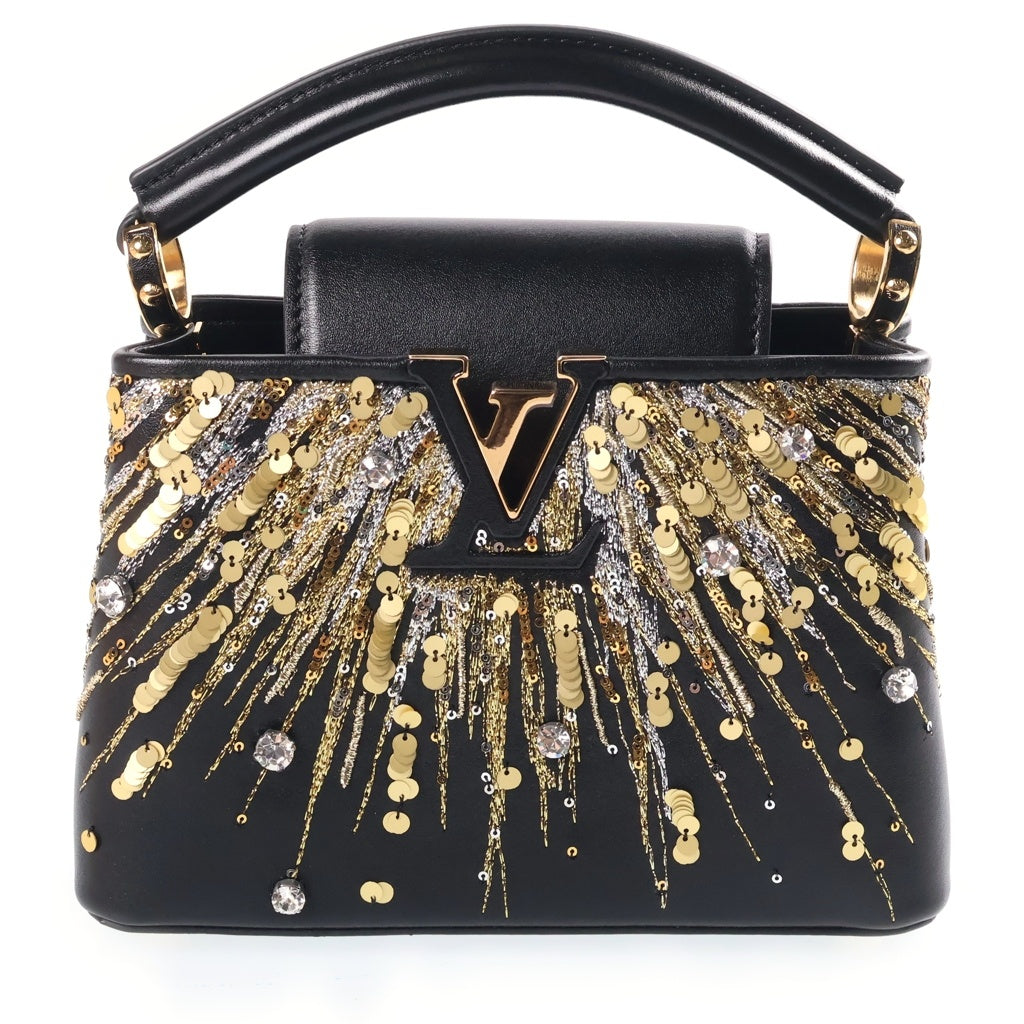 LOUIS VUITTON(ルイヴィトン) カプシーヌMINI ラインストーン スパンコール ハンドバッグ ノワール トリヨンレザー NZ1130 レディース