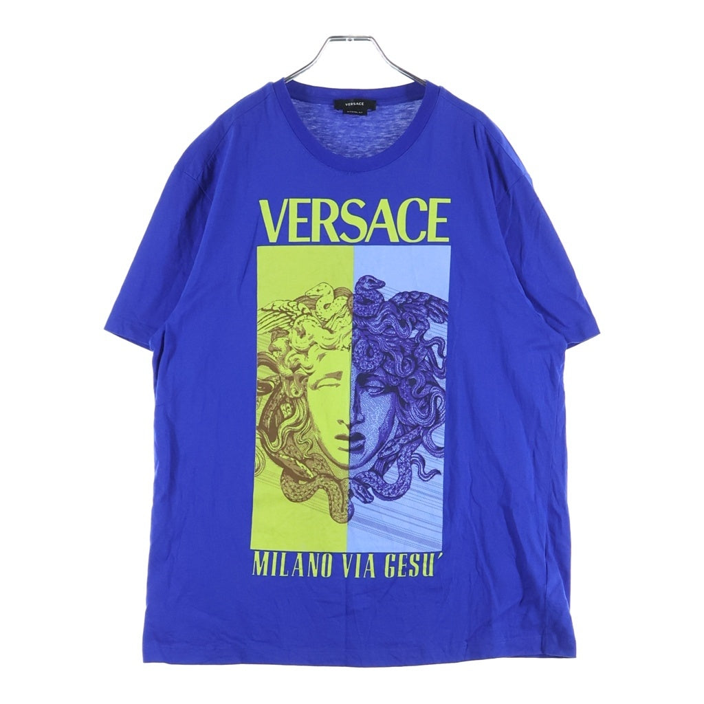 VERSACE(ヴェルサーチ) メデューサ フロントプリント 半袖Tシャツ カットソー ブルー #L