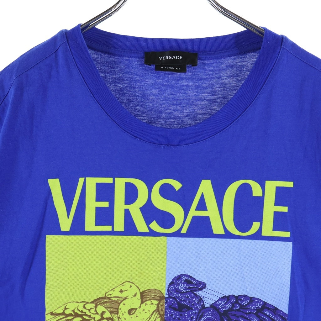 VERSACE(ヴェルサーチ) メデューサ フロントプリント 半袖Tシャツ カットソー ブルー #L
