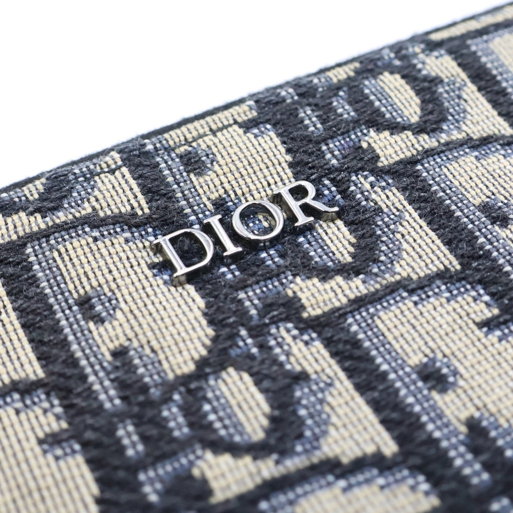Christian Dior(クリスチャンディオール) オブリーク ジャカード クラッチバッグ セカンドバッグ ネイビー レザー×キャンバス シルバー金具 レディース