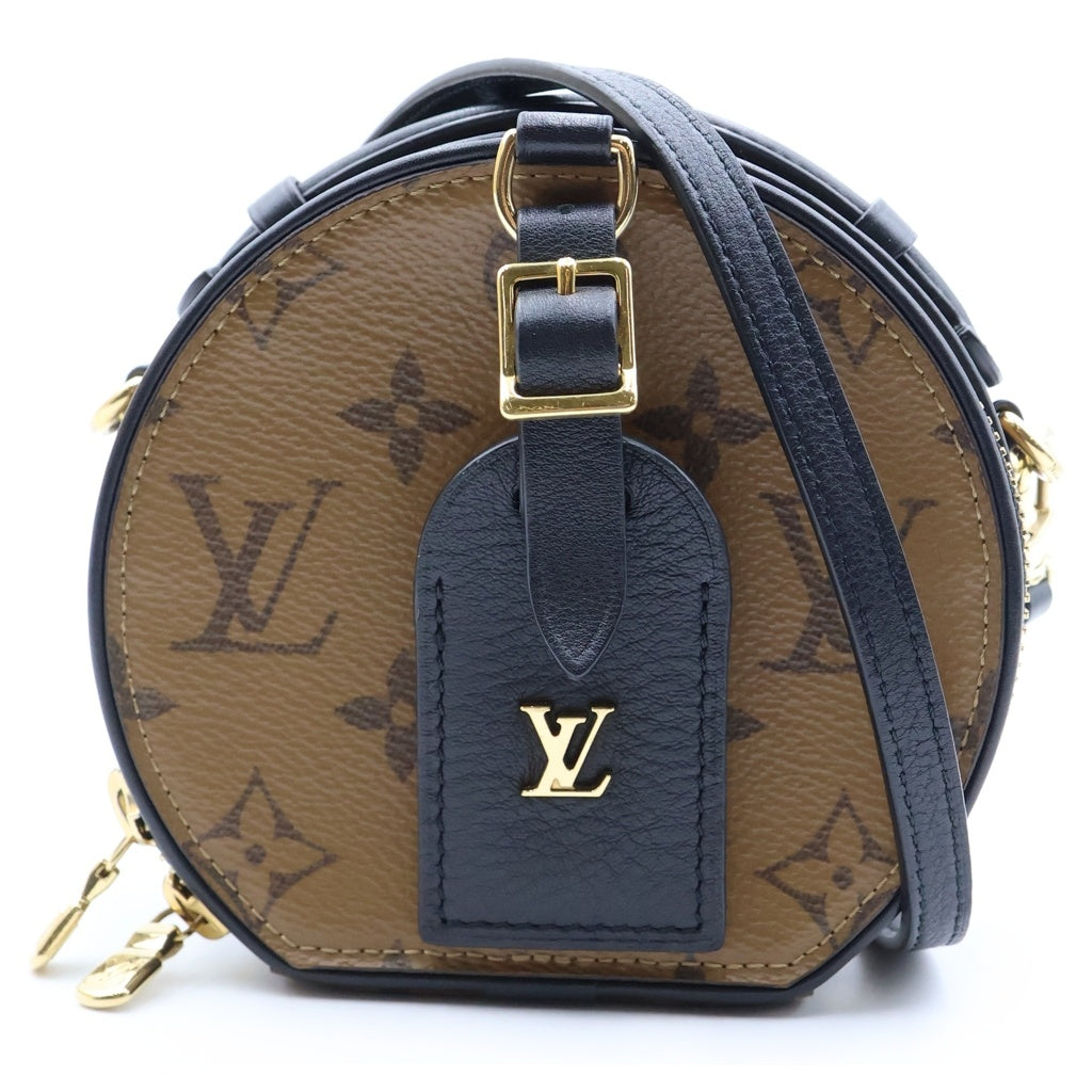 LOUIS VUITTON(ルイヴィトン) モノグラムリバース ラウンド ミニ ボワット シャポー ショルダーバッグ ブラウン レザー×PVC M68276 レディース