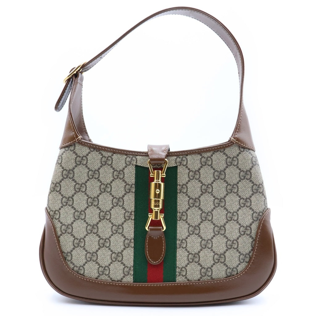 GUCCI(グッチ) GGスプリーム ジャッキー1961 2WAYハンドバッグ ショルダーバッグ ブラウン レザー×PVC 636706 ゴールド金具 レディース