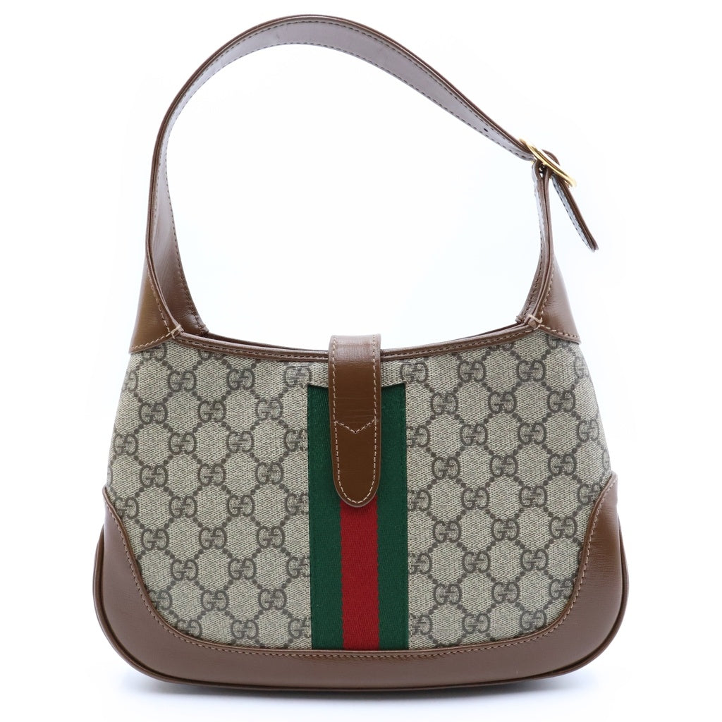 GUCCI(グッチ) GGスプリーム ジャッキー1961 2WAYハンドバッグ ショルダーバッグ ブラウン レザー×PVC 636706 ゴールド金具 レディース