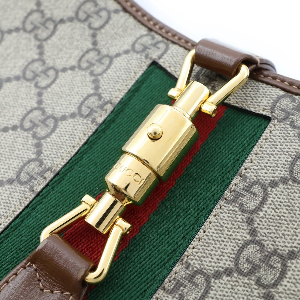 GUCCI(グッチ) GGスプリーム ジャッキー1961 2WAYハンドバッグ ショルダーバッグ ブラウン レザー×PVC 636706 ゴールド金具 レディース