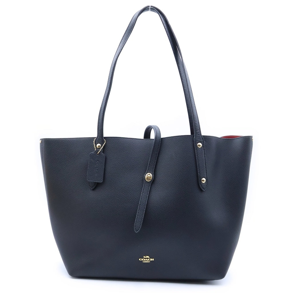COACH(コーチ) レザートートバッグ ハンドバッグ ブラック×レッド ゴールド金具 レディース