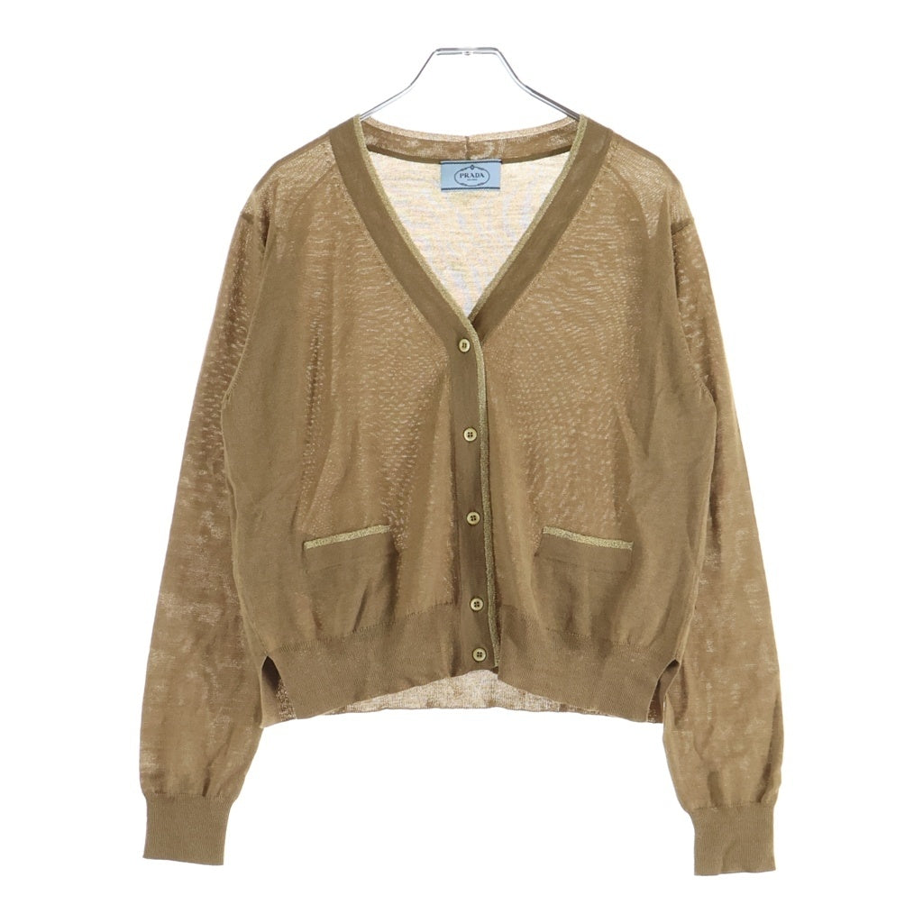 PRADA(プラダ) スパンコール リブニットカーディガン バージンウール ブラウン P25E70 S162 1MC7 レディース