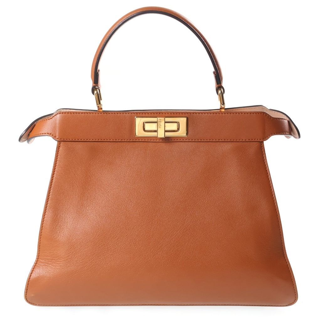 FENDI(フェンディ) ピーカブー ミディアム 2WAYハンドバッグ ショルダーバッグ ブラウン レザー ゴールド金具 レディース