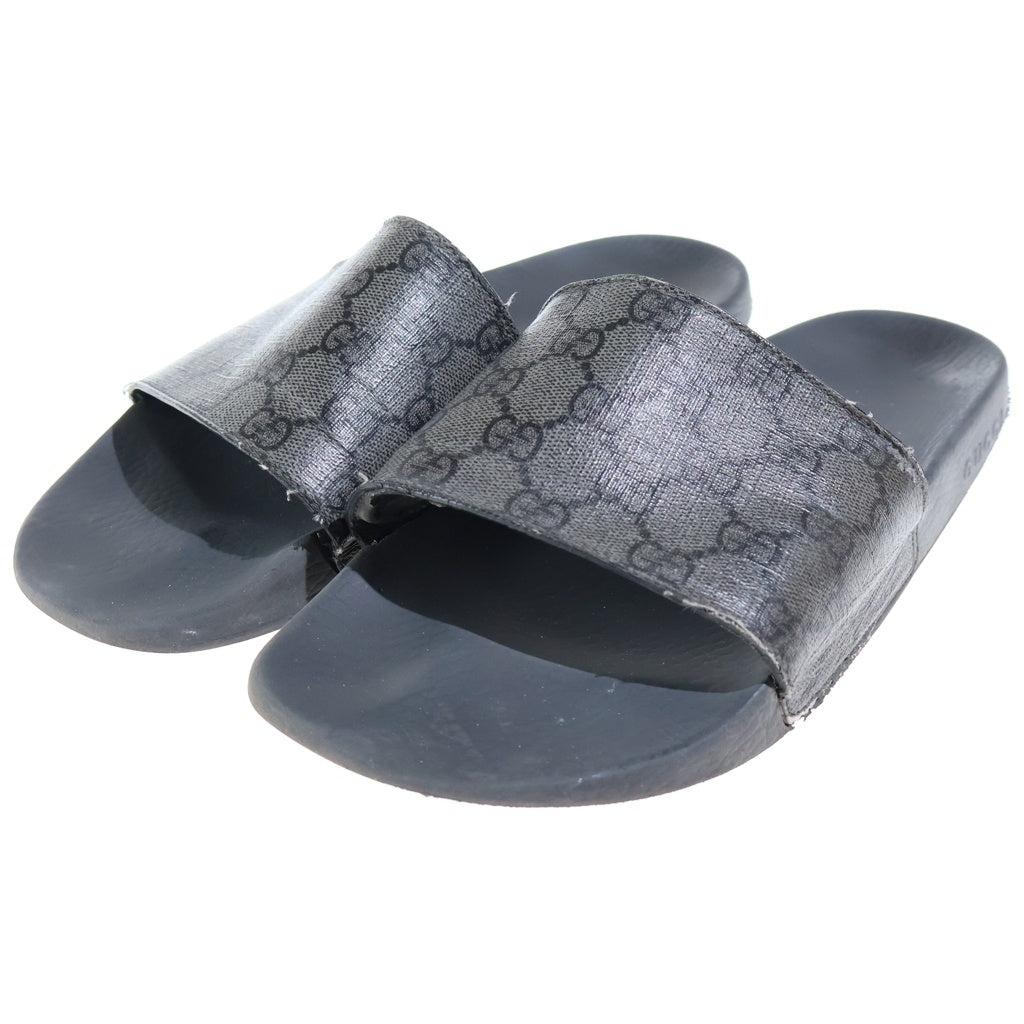 GUCCI(グッチ) GGスライド サンダル シューズ サイドロゴ レザー グレー/ブラック 739108 2ZG0G 8713