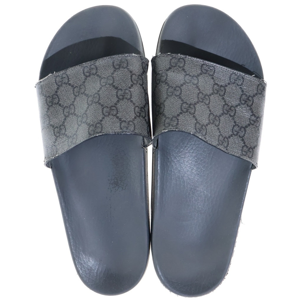 GUCCI(グッチ) GGスライド サンダル シューズ サイドロゴ レザー グレー/ブラック 739108 2ZG0G 8713