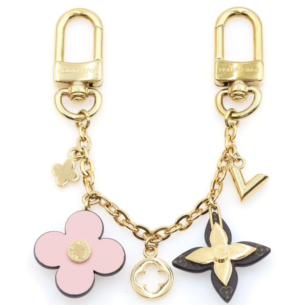 LOUIS VUITTON(ルイヴィトン) LVチェーン ブルーミング フラワー バックチャーム ストラップ モノグラム レザー ゴールド/ブラウン/ピンク M01414 レディース