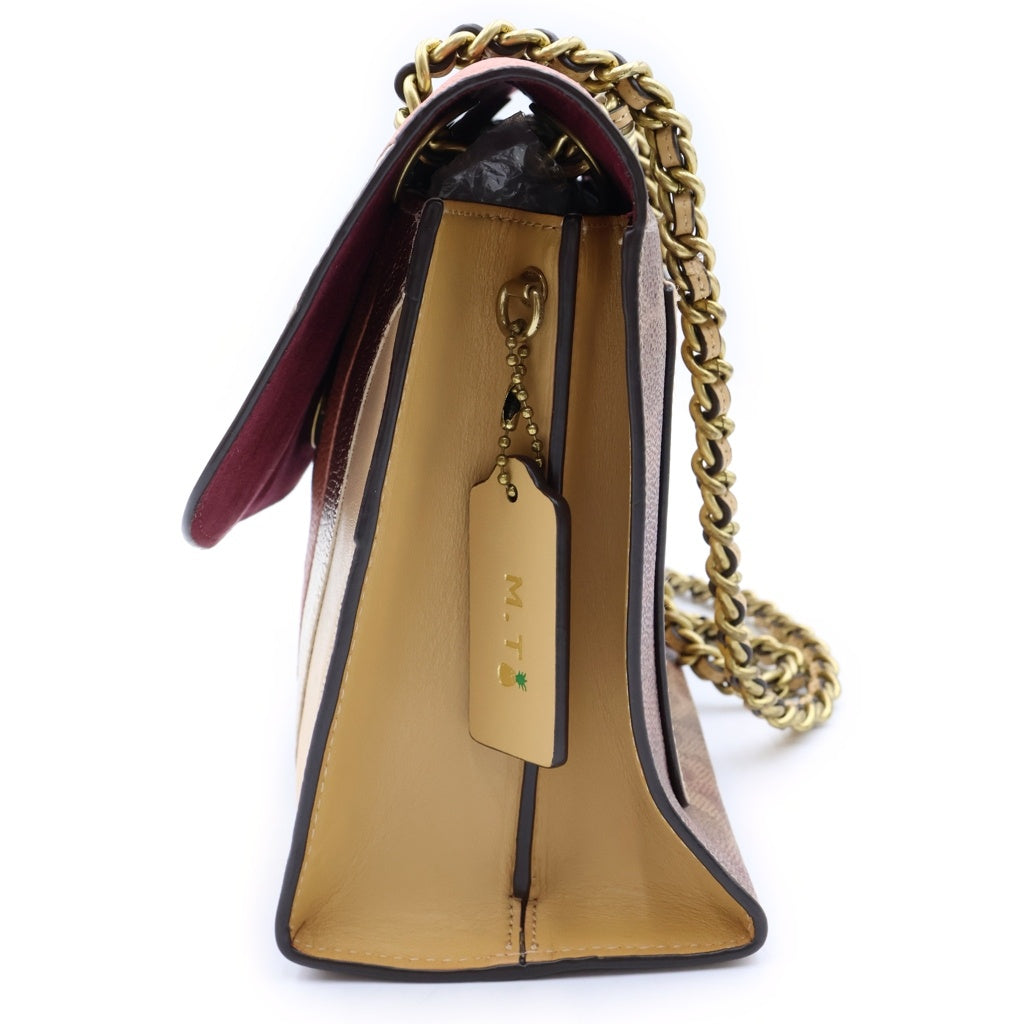 COACH(コーチ) シグネチャーキャンバス フラワー チェーンショルダーバッグ ピンク PVC 69526 ゴールド金具 レディース