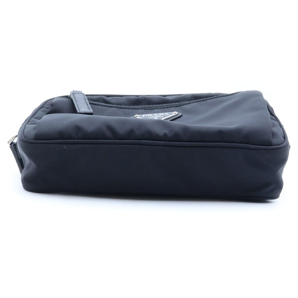 PRADA(プラダ) Re-Nylon TESSUTO MONTAGN ショルダーバッグ ウエストボディバッグ ブラック ナイロン サフィアーノ 2VL977 シルバー金具 レディース