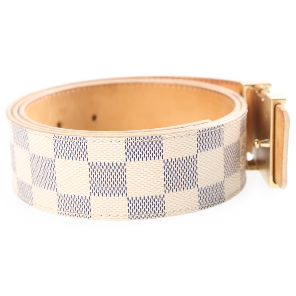 LOUIS VUITTON(ルイヴィトン) ダミエ アズール サンチュール LVイニシャル ベルト ホワイト PVC×レザー メンズ #95/38 M9609 ゴールド金具
