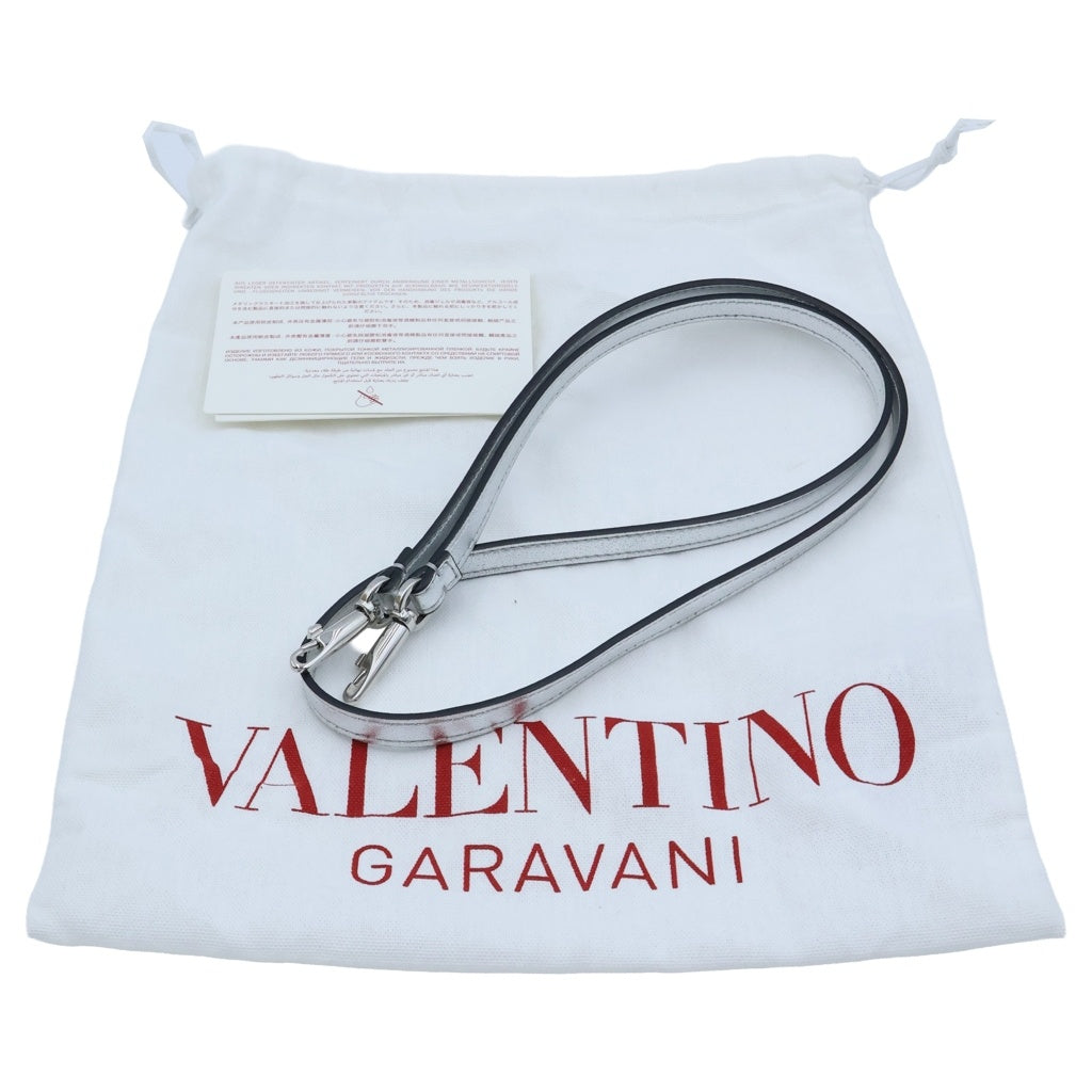 VALENTINO(ヴァレンティノ) Vロゴ シグネチャー バケットバッグ ショルダーバッグ シルバー レザー シルバー金具 レディース