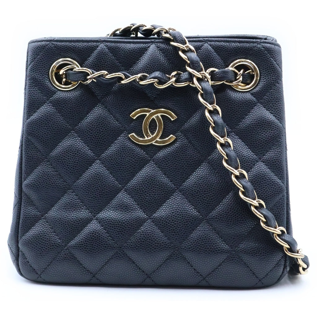 CHANEL(シャネル) マトラッセ ミニチェーン バケットバッグ ショルダーバッグ ブラック キャビアスキン AS3176 ゴールド金具 レディース