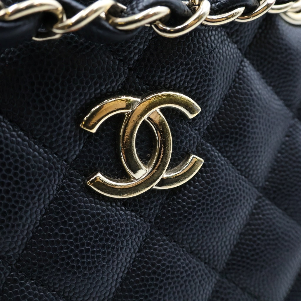 CHANEL(シャネル) マトラッセ ミニチェーン バケットバッグ ショルダーバッグ ブラック キャビアスキン AS3176 ゴールド金具 レディース