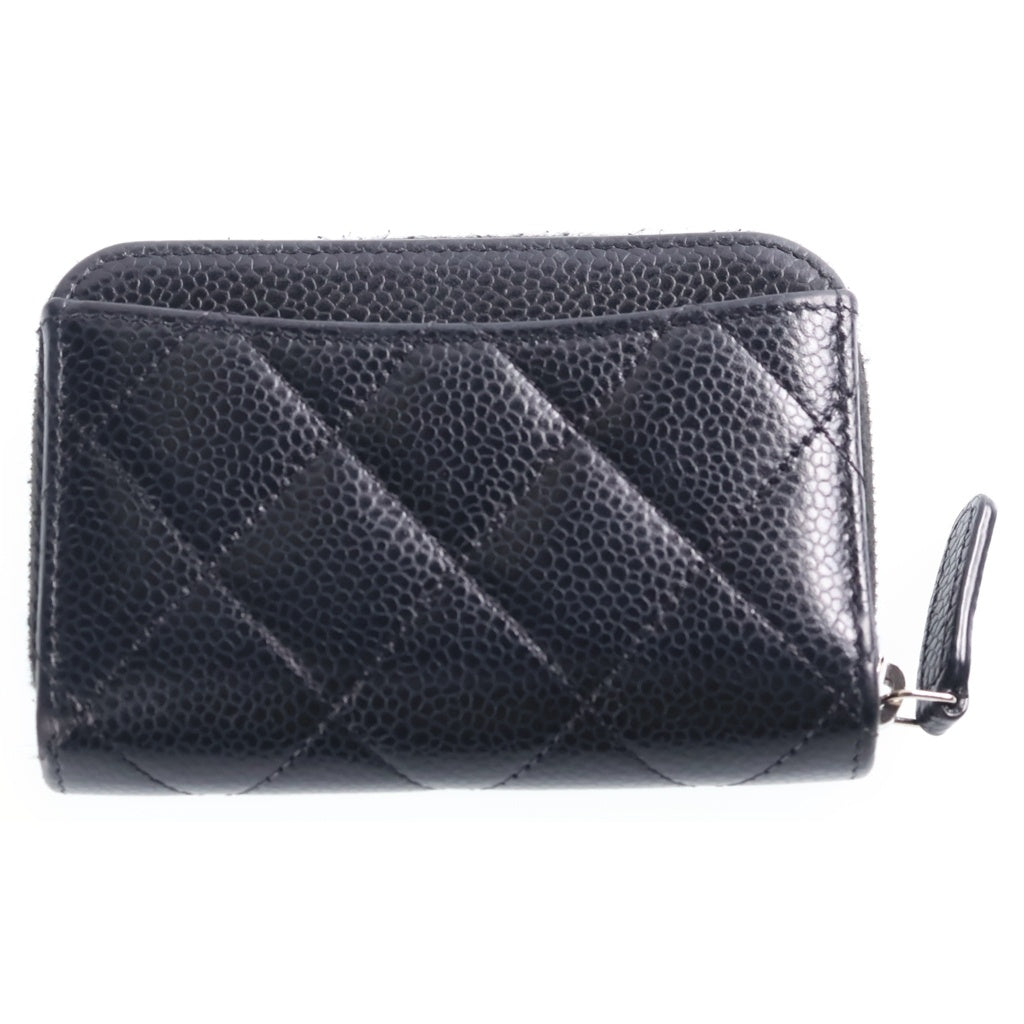 CHANEL(シャネル) ココマーク マトラッセ コインパース コンパクトウォレット ブラック キャビアスキン シルバー金具 AP0216 シール有 レディース