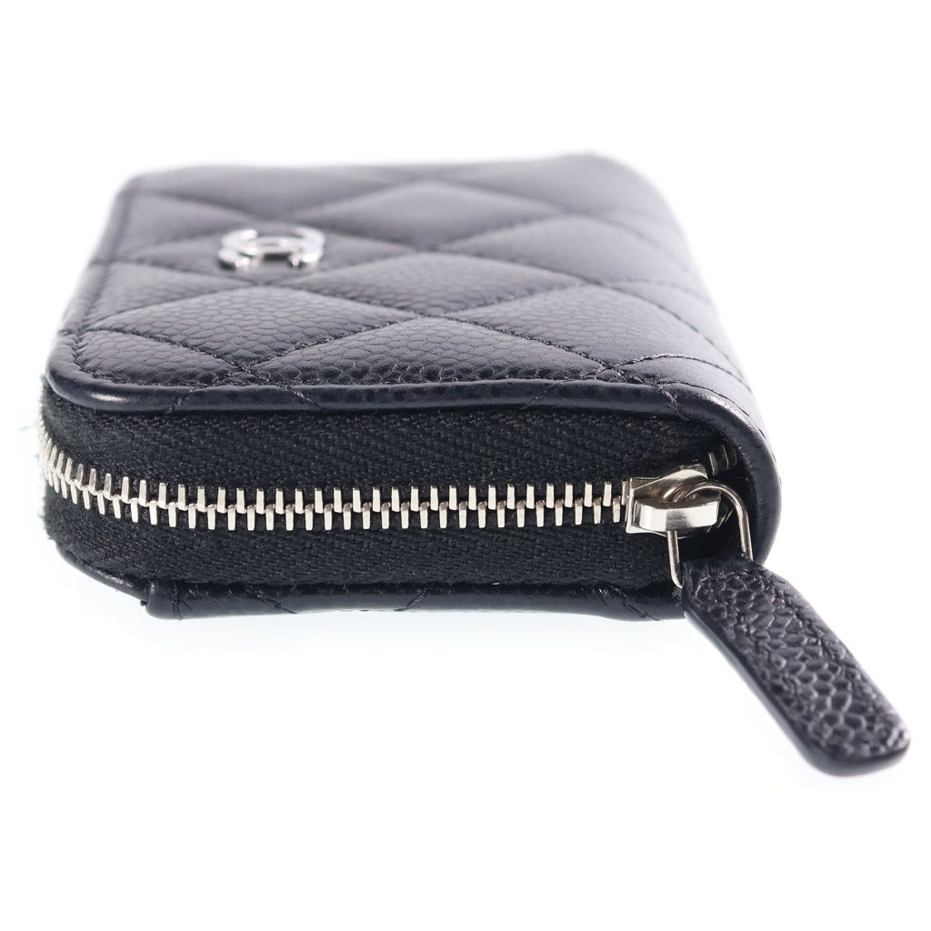 CHANEL(シャネル) ココマーク マトラッセ コインパース コンパクトウォレット ブラック キャビアスキン シルバー金具 AP0216 シール有 レディース
