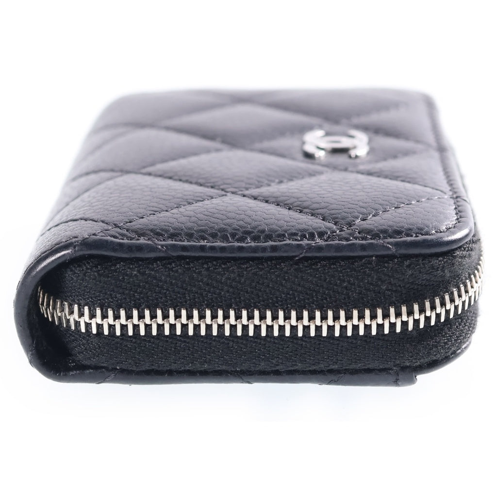 CHANEL(シャネル) ココマーク マトラッセ コインパース コンパクトウォレット ブラック キャビアスキン シルバー金具 AP0216 シール有 レディース