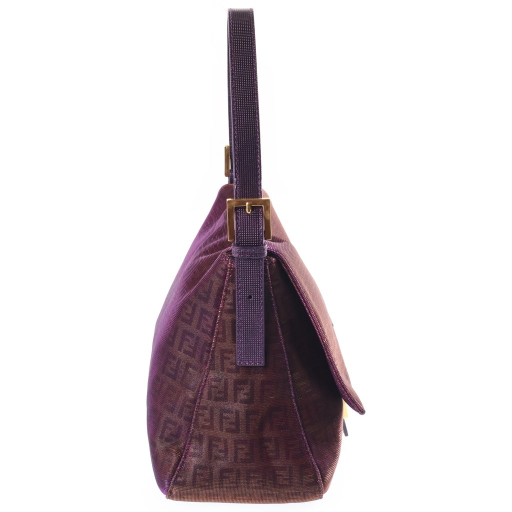 FENDI(フェンディ) マンマバケット ワンショルダー バッグ ズッカ柄 メタリック ラメ キャンバス ブラウン/パープル/ ゴールド 8BR001ーEY6 レディース