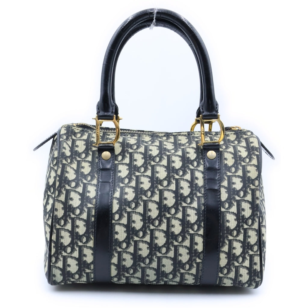 Christian Dior(クリスチャンディオール) トロッター ミニボストンバッグ ハンドバッグ ブラック レザー PZ0092 ゴールド金具 レディース