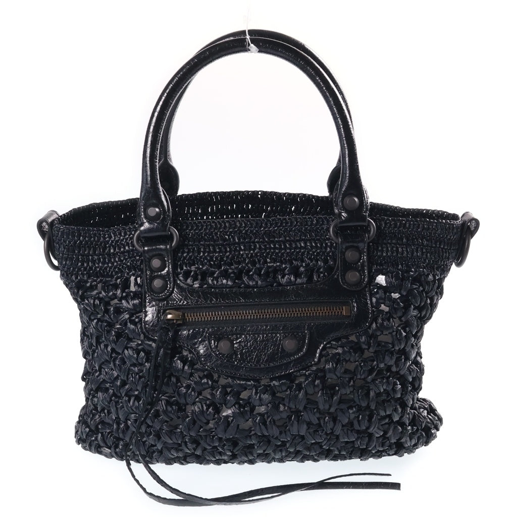 BALENCIAGA(バレンシアガ) シティ 2WAYバッグ ハンドバッグ ショルダーバッグ ブラック レザー×ラフィア 866500 レディース