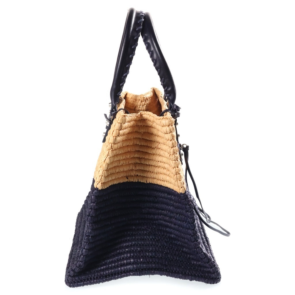 BALENCIAGA(バレンシアガ) カゴバック トートバッグ バイカラー ナチュラル×ネイビー レザー×ラフィア 339560 レディース