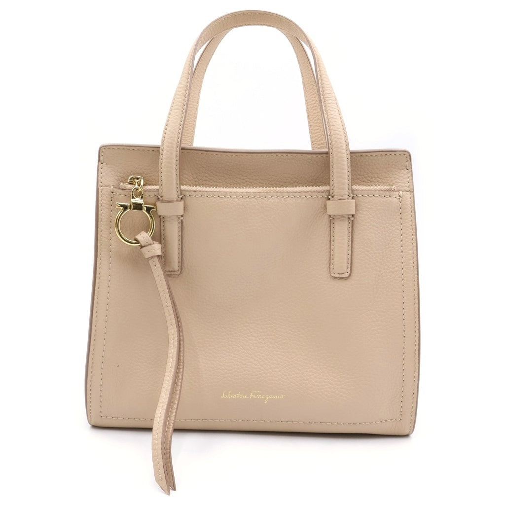 Salvatore Ferragamo(サルヴァトーレ フェラガモ) エイミー 2WAYハンドバッグ ショルダーバッグ ベージュ レザー ゴールド金具 レディース