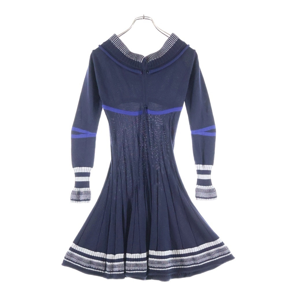 MARITHE FRANCOIS GIRBAUD(マリテフランソワジルボー) ラメ ボーダー ウール ニット ワンピース ネイビー レディース MFG01083