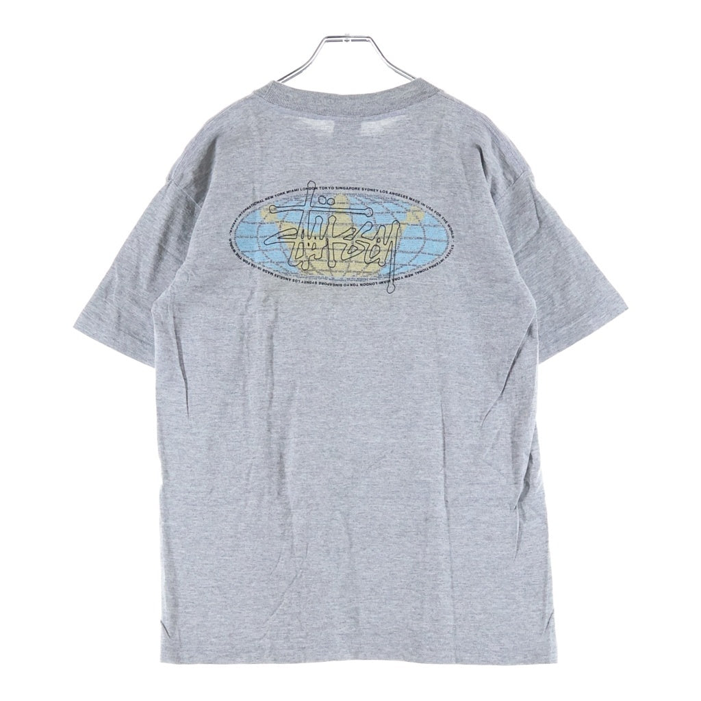 STUSSY(ステューシー) 90s OLD World Map Tee 地球儀 初期クラウンロゴ 半袖Tシャツ カットソー 紺タグ USA製 グレー
