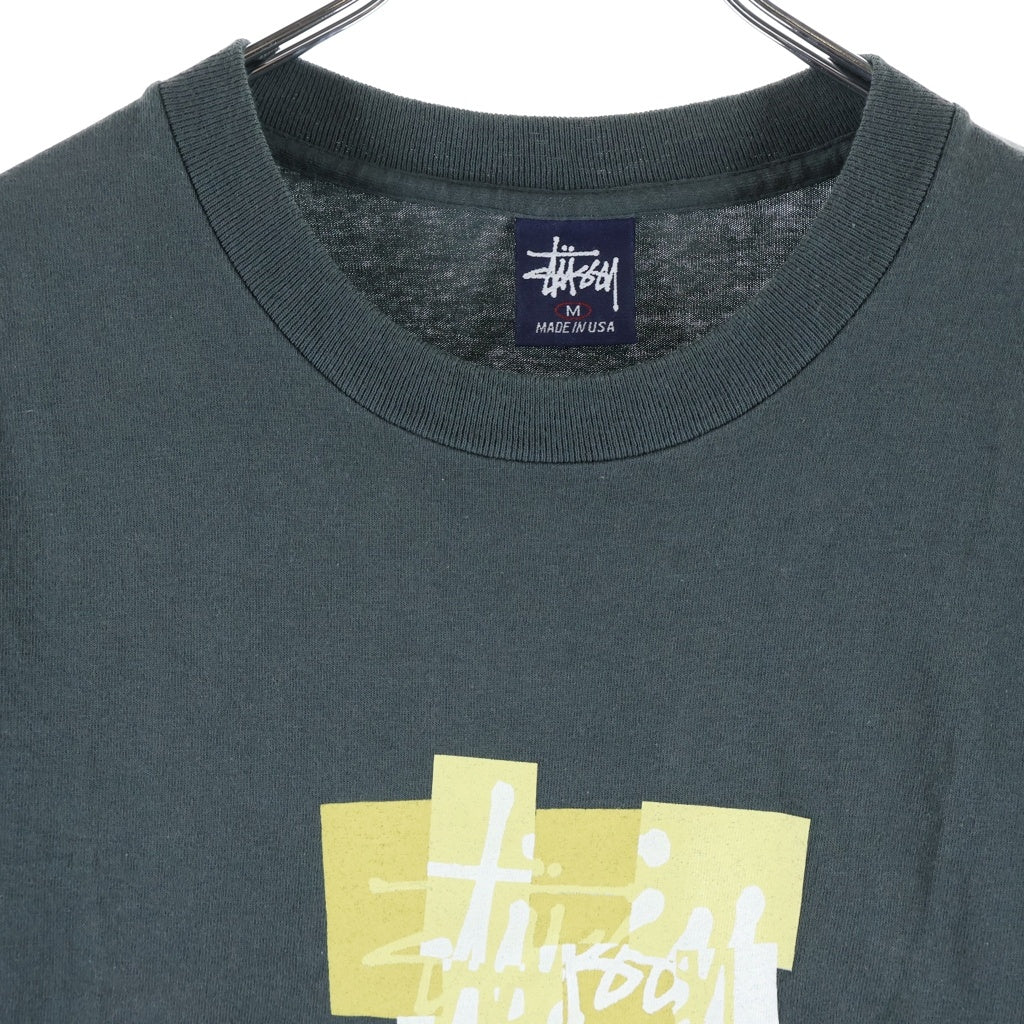 STUSSY(ステューシー) 90s OLD Block Design Tee ブロックデザイン 半袖ロゴTシャツ カットソー 紺タグ USA製 ダークグリーン