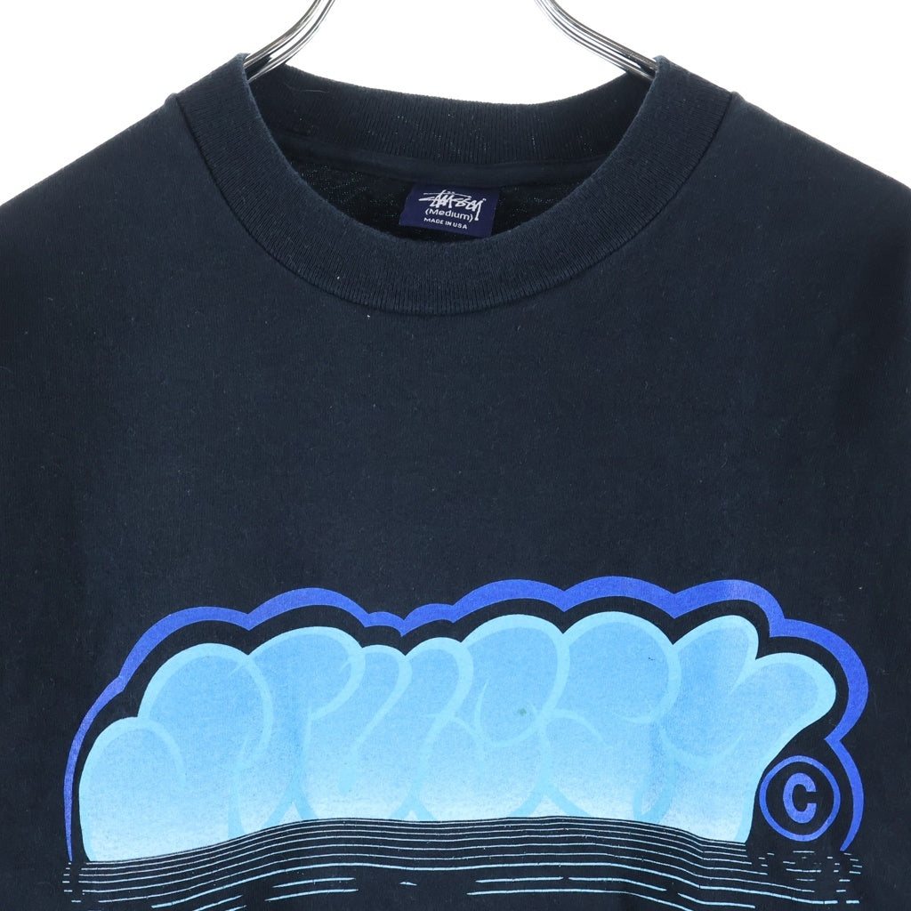 STUSSY(ステューシー) 90s OLD Wave Graphic L/S Tee 波デザイン ロングスリーブTシャツ 長袖 ロンT カットソー 紺タグ USA製 ブラック